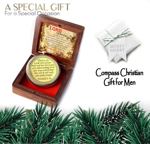 Trust in The Lord With All Your Heart - Proverbs 3:5-6 Quote Engraved Compass With Wooden Box, Greeting Card, Gift Compass, Graduation Day Gifts 2024 for Women Men Boys Girls - style: #3 Trust in The Lord Compass -Proverbs 3: 5-6