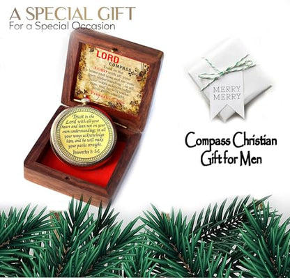 Trust in The Lord With All Your Heart - Proverbs 3:5-6 Quote Engraved Compass With Wooden Box, Greeting Card, Gift Compass, Graduation Day Gifts 2024 for Women Men Boys Girls - style: #3 Trust in The Lord Compass -Proverbs 3: 5-6