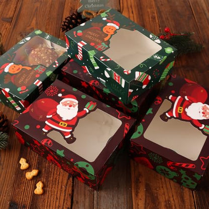 CHOUNYEE 24 Pack Christmas Cookie Boxes (8.25x6x2.75 Inch), Christmas Treat Boxes for Gift Giving, Bakery Boxes with Window for Exchange Gift, Holiday Food Cookie gift Containers - color: Christmas(Red,green)