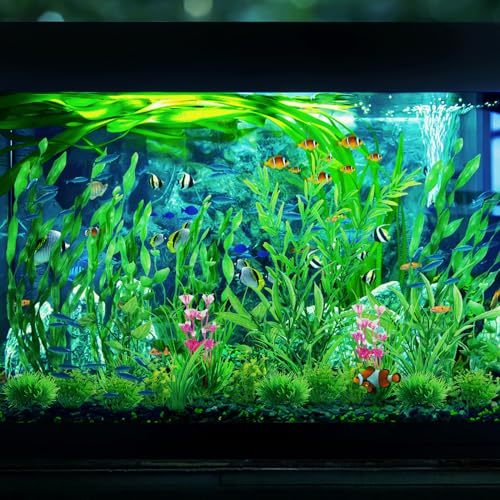 QUOZUO Green Fish Tank Decor Aquarium Plants, 25pcs Fish Tank Decorations Plants, Fish Tank Accessories, Aquarium Decor Artificial Plants, Small to Large