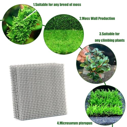 LINLAN 24 Pieces 3.1X3.1in (8X8cm) Aquarium Moss Mesh, 304 Stainless Steel Aquatic Moss Wall, Easy to Cut, for Fixing and Propagating Aquatic Mosses, DIY Aquarium Filtration, and Aquascaping - size: 24 PCS