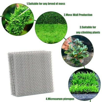 LINLAN 24 Pieces 3.1X3.1in (8X8cm) Aquarium Moss Mesh, 304 Stainless Steel Aquatic Moss Wall, Easy to Cut, for Fixing and Propagating Aquatic Mosses, DIY Aquarium Filtration, and Aquascaping - size: 24 PCS