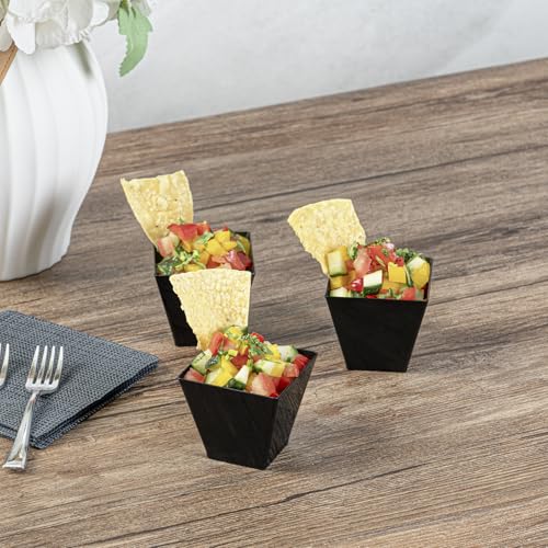 Restaurantware 2-OZ Mini Kova Dessert Tumbler Cup - Elegant Square Black Plastic Cups: Perfect for Serving Desserts and Snack Samples - Disposable and Eco-Friendly - 100-CT - color: Black, size: 2 oz