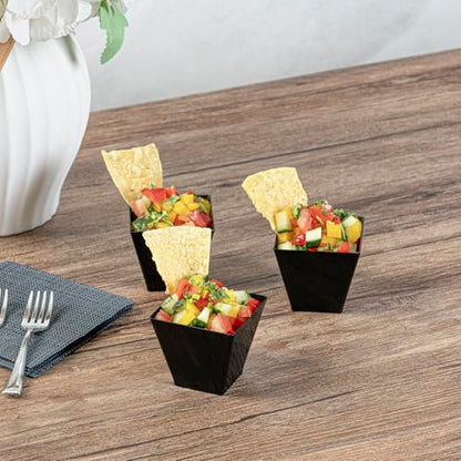 Restaurantware 2-OZ Mini Kova Dessert Tumbler Cup - Elegant Square Black Plastic Cups: Perfect for Serving Desserts and Snack Samples - Disposable and Eco-Friendly - 100-CT - color: Black, size: 2 oz