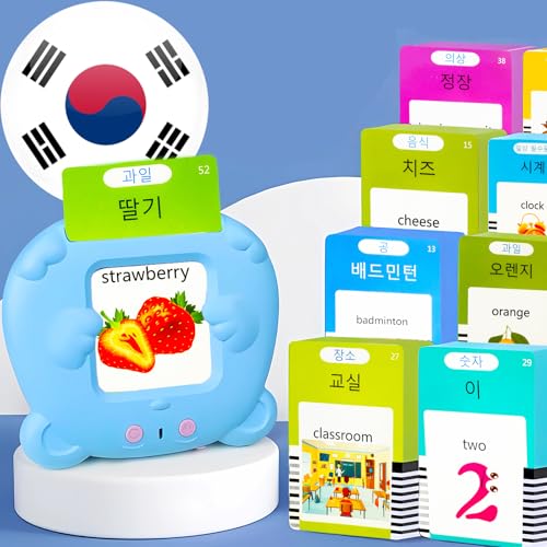 Bilingual English Talking Flash Cards for Kids - Korean, Blue - color: Korean, size: Blue