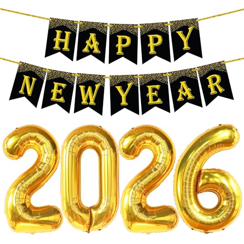 KatchOn, Pack of 8, 3D Gold Star Garland Decorations | Star Hanging Decorations for New Year Decor 2026 with New Years Eve Party Supplies| 2026 Balloons Gold | Happy New Years Decorations 2026
