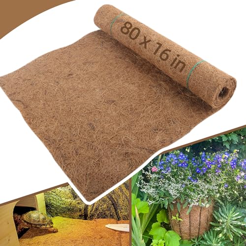 Coco Liner Roll - 16x80 inch Natural Coconut Fiber for Planters, Versatile Flower Baskets, Garden Decoration, Animal Pet Pads - Reptile-Friendly, Ideal for Window Boxes and Nesting Boxes - size: 16in X 80in