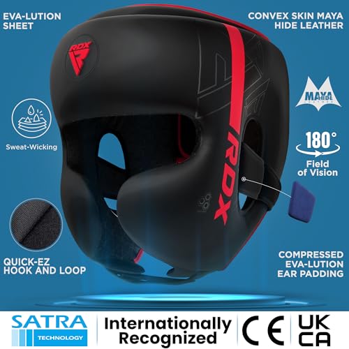 RDX Kids Boxing Headgear, MMA Training, Adjustable Padded Kara Muay Thai Juniors Head Gear, Kickboxing, Sparring, Martial Arts, Karate, Taekwondo Youth Girls Boys Helmet, Home Gym Workouts - color: Red
