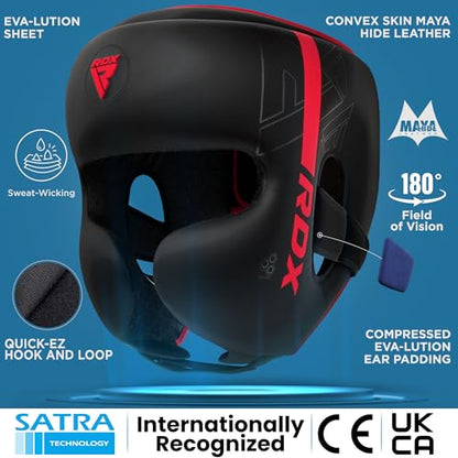 RDX Kids Boxing Headgear, MMA Training, Adjustable Padded Kara Muay Thai Juniors Head Gear, Kickboxing, Sparring, Martial Arts, Karate, Taekwondo Youth Girls Boys Helmet, Home Gym Workouts - color: Red