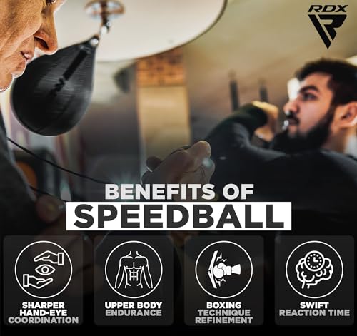 RDX Speed Bag Boxing Ball, Maya Hide Leather Dodge Striking Target with Additional Bladder, MMA Muay Thai Punching Workout Kicking Martial Arts Training Home Gym Exercise Speedball - color: BLACK, size: Speed Bag without Swivel