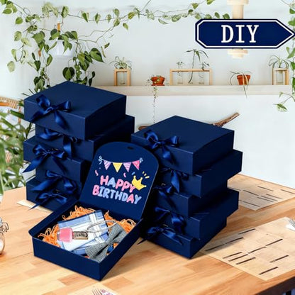 WLUSEAXI 10pack Gift Boxes with Lids, 6.5''x6.5''x2'' Blue Gift Boxes For Presents, Paper Boxes with Ribbon for Birthday Wedding Party Chocolate Candy - color: Blue