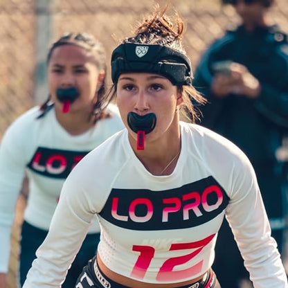 Battle Sports Speedtab F7 Football Mouthguard, White | No-boil design ready to use out of the package, Braces compatible, Pull tab finger strap for quick removal, Secure fit - color: White
