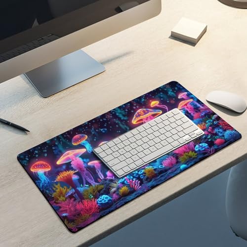 KeKee Glowing Colorful Sea Aquarium Neon Large Mouse Pad Gaming Mousepad Desk Pad for Keyboard and Mouse Mat Non-Slip Base 30x60cm, Style - size: 30x60cm