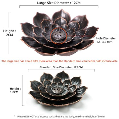 GARMOLY Large Incense Holder for Sticks Anti-Ash Spilling, Brass Lotus Incense Stick Holder and Detachable Ash Catcher - size: Large