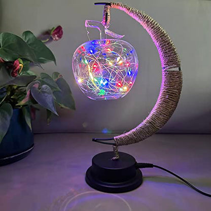 LED Decorative Enchanted Lunar Lamp with USB Power ,Table Lamp Lunar Lamp Crescent Ramadan Lamps Bedside Night Lights Gifts Suitable for Christmas Halloween Birthday 5.5*5.1*11inch - style: Art Deco