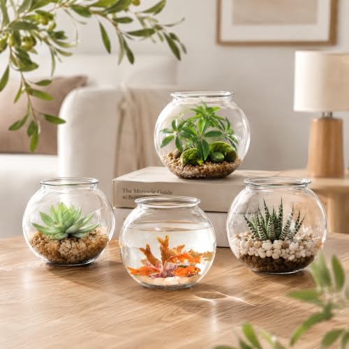 Okllen 12 Pack Plastic Ivy Bowls, 16 Oz Round Fish Bowl Unbreakable Vases Bowls for Home Decor, Carnival Games, Candy, Party Favors, Centerpiece, BPA Free, Clear