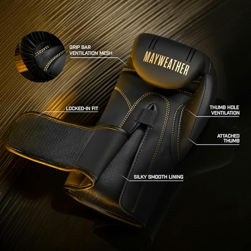 Hayabusa Mayweather Contender Boxing Gloves Kit for Men and Women - color: Black/Gold, size: 10oz