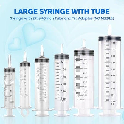 250ml Syringes with Tube 40 Inch Handy Plastic Tubing and Adapter Tip | Large Syringe for Liquid, Refilling Measuring, Dispensing Watering, Plant Irrigation, Feeding Pets, Oil or Glue Applicator - size: 250ML/CC