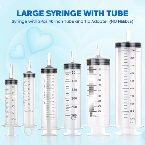 200ml/cc Syringes with Tube 40 Inch Handy Plastic Tubing and Adapter Tip | for Liquid, Refilling Measuring, Dispensing Watering, Plant Irrigation, Feeding Pets, Oil or Glue Applicator - size: 200ML/CC