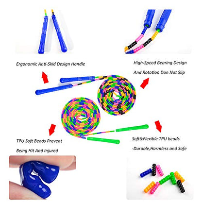Long Double Dutch Jump Rope 16 Ft 2 Pack, Jump Rope for Kids Adults, Beaded Segmented Skipping Rope - color: Blue&Green