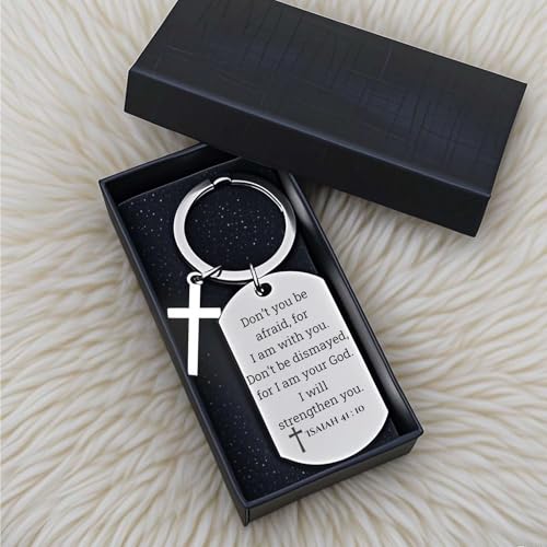 GiftYou Inspirational Scripture Metal Key Chains with Cross Pendant - Bible Verse Keychain Religious Gift for Christian - color: Isaiah 41:10