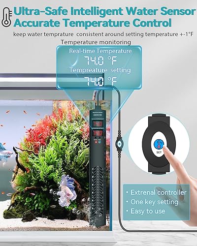 AHJ 500W Aquarium Heater for 75-120 Gallon Fish Tanks, Submersible Heater | Accurate Temperature Control, Overheat Protection, Auto Shut-Off, Fast Heating for Freshwater and Saltwater Aquariums