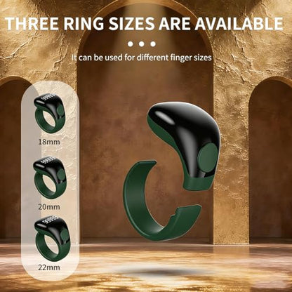 Smart Tasbih Zikr Ring,Adjustable Counter, 3 Sizes (18,20,22mm) Muslim Digital Azan Alarm Clock,APP Support Digital Counter Prayer Reminder Rings, Waterproof 5 Digit Finger Counter zikr Ring(Green) - color: Green