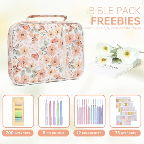 Bible Cover Case for Women Large Bible Cover with Durable Handle Quilted Bible Carrying Case for Girls Bible Study Supplies Accessories (Autumn Butterfly Bloom, Autumn Butterfly Bloom) - color: Autumn Butterfly Bloom