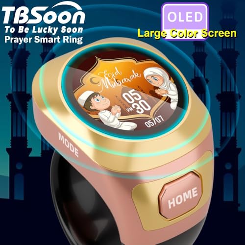 Color Screen Tasbih Smart Ring,Tasbeeh Counters,Prayer Smart Ring,Replaceable Pictures,Electronic Rosary,Forgiveness ring,Large Battery,Large Screen Display,Eid al-Fitr Eid al-Adha Ramadan Gift - color: Rose Golden