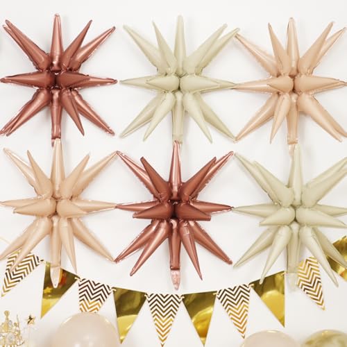 6 Pcs Blue Red Explosion Star Foil Balloons Birthday Party Decor - color: Nude Cream Beige