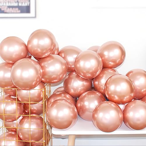 Rose Gold 12 Inch 100 Pcs Latex Metallic Chrome Balloons Helium Shiny Thicken Balloons Party Decorations (Rose Gold) - color: Rose Gold