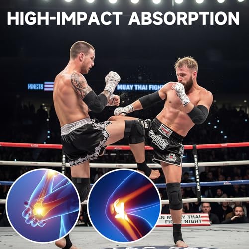 1 Pairs Muay Thai Elbow Pads and Knee Pads for Muay Thai Kick Boxing Wrestling Basketball Adjustable Protector Avoid Abrasion Bruise Sprain During Training Ensure Safety for Man(Black,XL) - size: XL