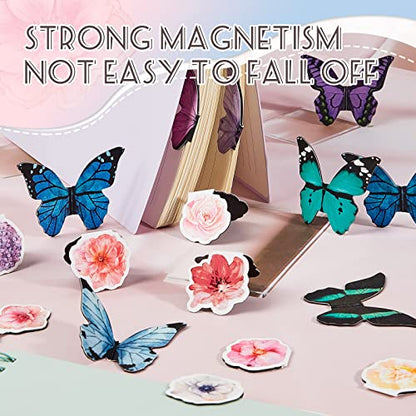 Faccito 24 Pieces Butterfly Magnetic Bookmarks Cute Magnet Page Foldable Page Markers Flower Butterfly Bookmarks Clip for Women Students Book Lovers Reading, Office Christmas Supplies Gifts