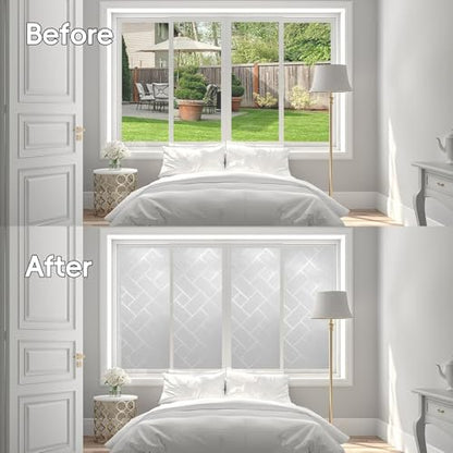 Frosted Glass Window Film Sun Blocking Window Tinting Film for Home, Static Clings Removable Frosting Bathroom Door Window Covering, 11.8 Inchx 78 Inch, White-Grid - size: 11.8 Inchx 78 Inch