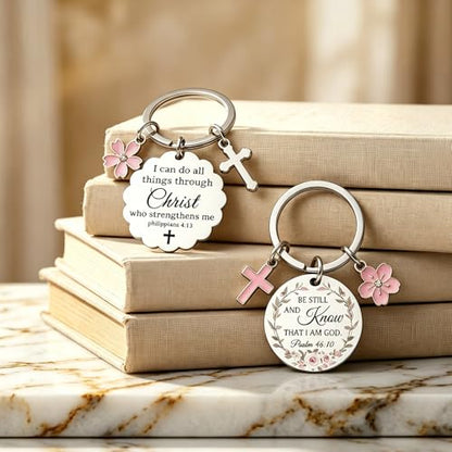 Christian Keychains for Women Faith Bible Verse Keychain, Inspirational Religious Gifts Cross Keychain Flower Charm