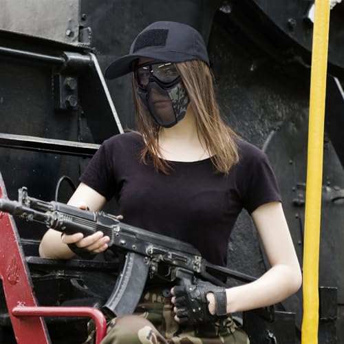 Airsoft Mask with Goggles, Foldable Half Face Airsoft Mesh Mask with Ear Protection for Paintball Shooting Cosplay CS Game - color: 1-BCPCP~3PCS, size: 3pcs