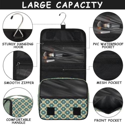 Islamic Ethnic Theme Traveling Toiletry Bag for Women Men Portability Hanging Makeup Bag Shaving Bag for Travel Toiletries Cosmetics Organizer