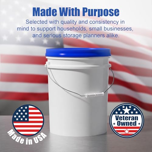 5 Gallon Bucket - Food Grade w/Lid BPA-Free, White/Blue, 3 | Airtight Gamma Seal Screw-On Lid, Heavy-Duty 90 Mil HDPE Plastic, Food Safe and Durable Container, Bulk Storage, Made in USA - color: White/Blue, size: 3 Packs