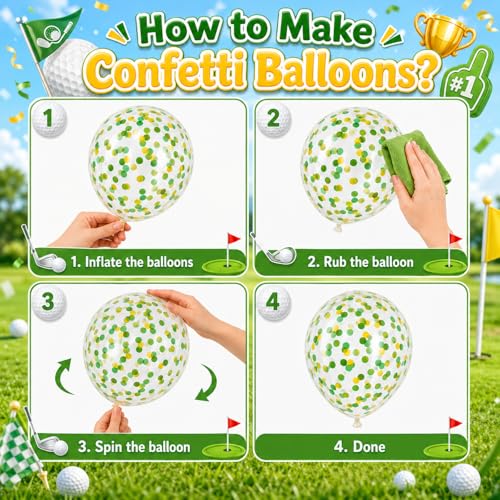 Yellow and Green Golf Balloons with Golf Foil and Confetti Balloons - color: Yellow and Green, size: 30PC