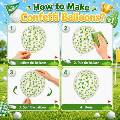 Yellow and Green Golf Balloons with Golf Foil and Confetti Balloons - color: Yellow and Green, size: 30PC