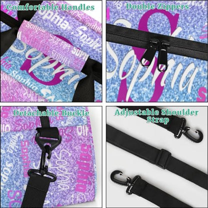 Custom Dance Sleepover Bag for Girls, Light Blue Purple Glitters Bling | Personalized Duffle Bag Overnight Ballet Bag Toddler Ballet Bag Gym Duffle Bag for Travel Weekend - color: Color 21
