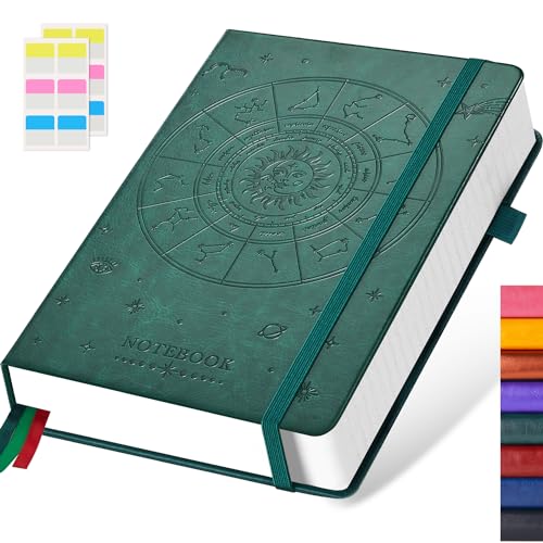 FOCUS DAY Hardcover Notebook Journal, A5 Lined Daily Journal College Ruled Notebook for Women Men, 320 Pages Thick Writing Journal Notebook for School Work, Dark Green Leather Notebook, 5.7'' X 8.4'' - color: 7.Green, size: A5