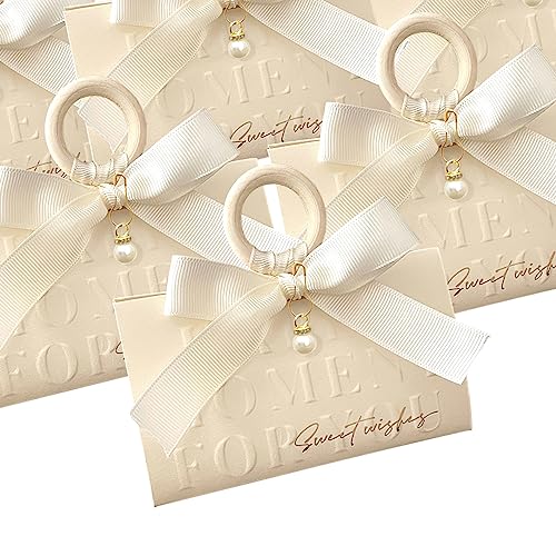ZJSXINDI 15 Pcs Favor Boxes Gift Wrap Boxes Pale Beige Gift Box 5"x 3" For Party Favor, Weddings, Bridal Showers, Bridesmaids... Gift Wrap Boxes Bulk for Crafting (white ribbons) - color: white ribbons