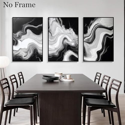 Black And White Marble Canvas Wall Art Modern Abstract Painting White Grey Prints Modern Black And Grey Canvas Dark Abstract Paintings minimalist Marble Painting For Living Room 16x24inchx3 Frameless - color: White