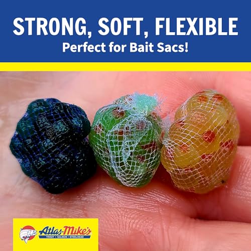 Atlas Mike's Super Soft Spawn Net - Premium Fishing Bait Holder for Salmon Eggs, Liver, Cut Bait, Roe Sacks - Durable Nylon Mesh, Easy-Tie Design, USA-Made Quality - 3" Squares - Yellow