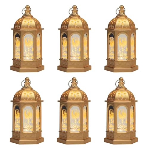 Hying 6 Pieces Ramadan Lanterns Decoration 5.2" Height Size Hanging Lamp Eid Mubarak Flameless Candle Lanterns Ramadan Eid-ul-fitr Gift Lamp for Home Tabletop Decor-Golden - color: 6pcs Golden