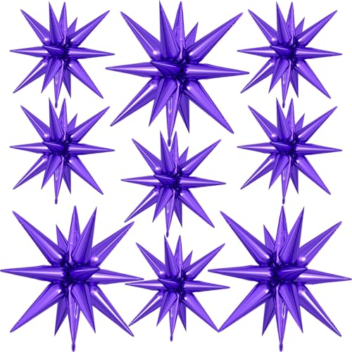9Pcs Dark Purple Star Balloons, Explosion Spike Foil Balloons Party Decor - color: Dark Purple