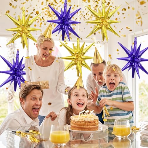 Purple Gold Star Balloons, 6PCS 22 Inch Foil Explosion Star Balloons - color: Purple Gold