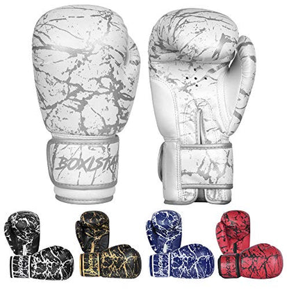 Athllete Boxistar Boxing Gloves - Men's & Women's, 8 oz to 16 oz with Optimal Padding - color: White/Metallic Silver, size: 12 oz