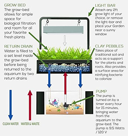 Aquaponics Garden, Self-Sustaining Desktop Aquarium Hydroponics Ecosystem Kit, fits Standard 10 Gallon Aquariums